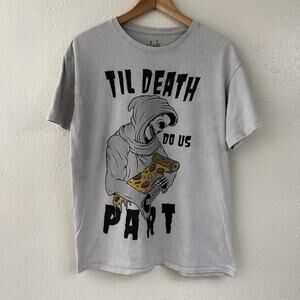 a.lab Grim Reaper Pizza Graphic Jersey Crew Neck T-Shirt Gray Men's Size L